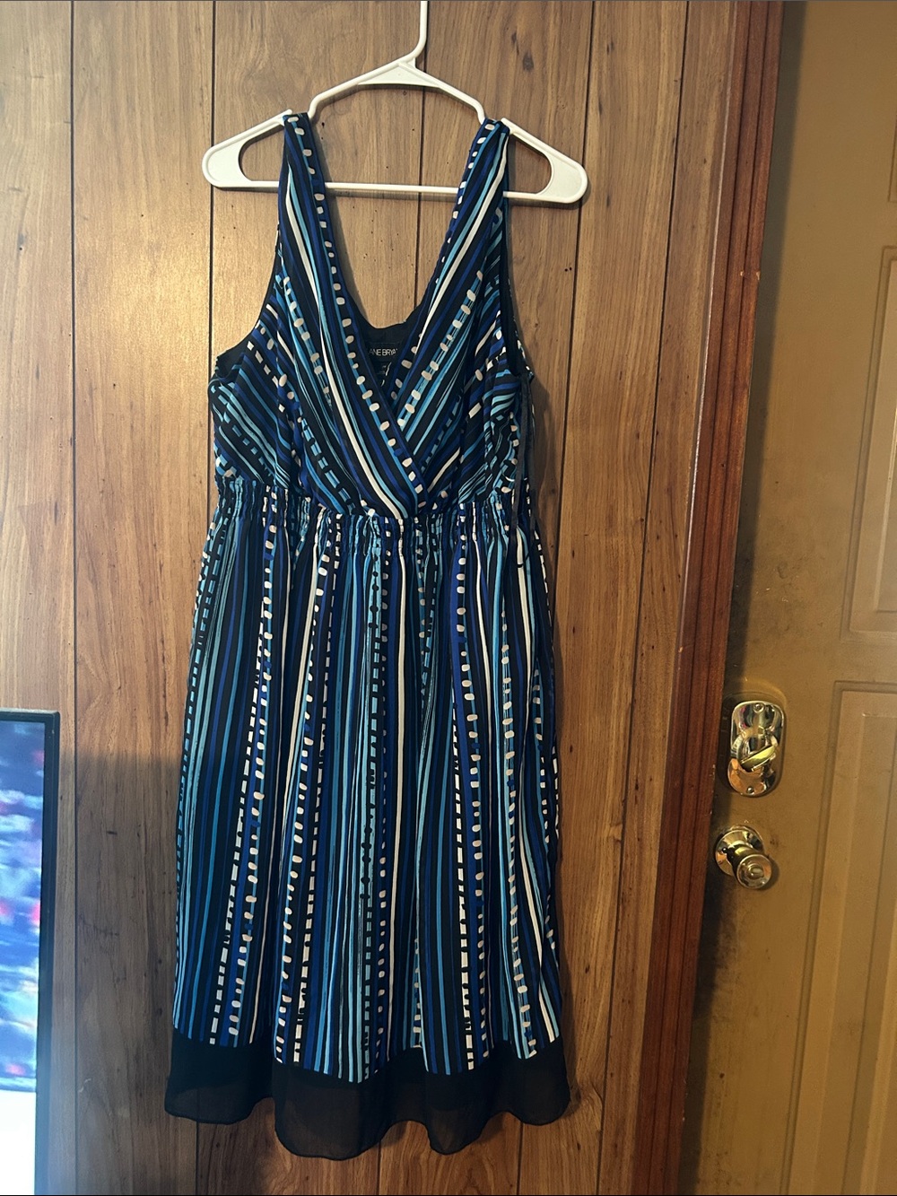 Lane Bryant Navy and Blue Striped V-Neck Midi Dress
